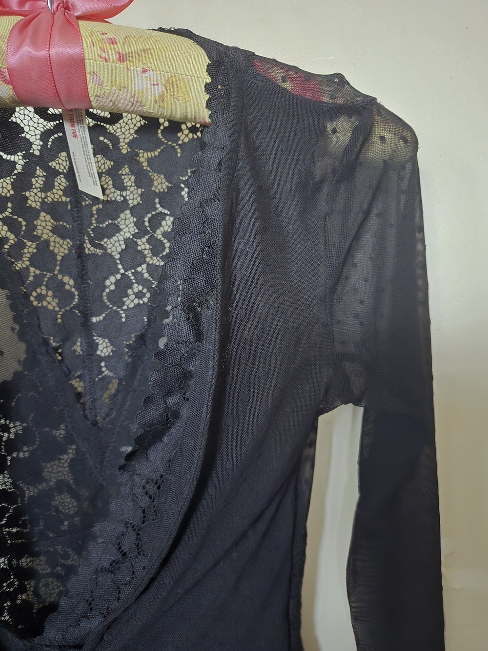 free people long-sleeve mesh and lace bodysuit with a deep V-neckline - Picture 2 of 4